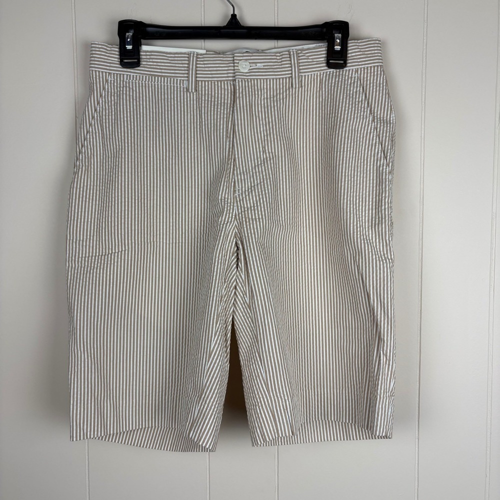 Polo Ralph Lauren Mens Seersucker Striped Shorts Tan White Cotton Size 30 NWT